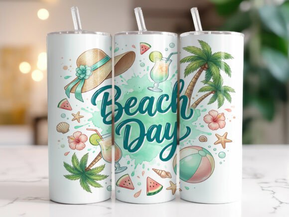 Beach Day Tropical Summer Graphics and Tumbler Wraps