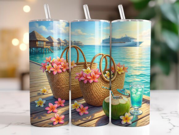 Beach Vacation Paradise 20oz Tumbler PNG Graphics for Tumbler Wraps