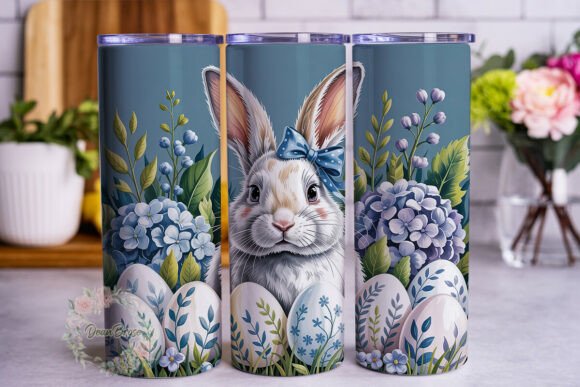 Blue Hydrangea Rabbit: Tumbler Graphics for Publishers