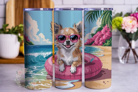 Chihuahua Beach Summer 20oz Tumbler Wrap Graphics