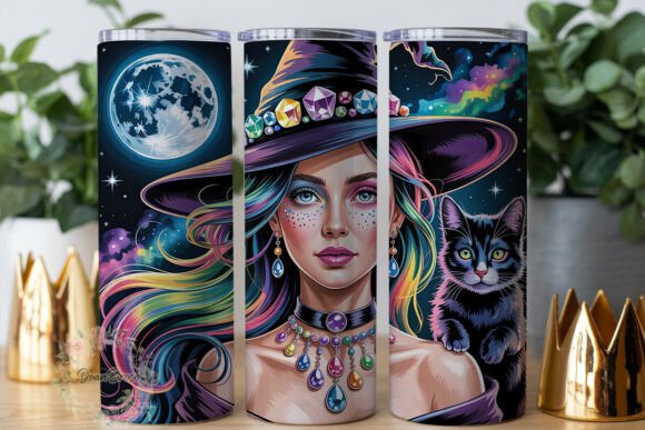 Cosmic Witch Black Cat 20oz Tumbler Wraps Graphics