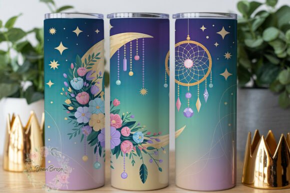 Dreamy Moon Floral Dreamcatcher Tumbler Graphics & Wraps