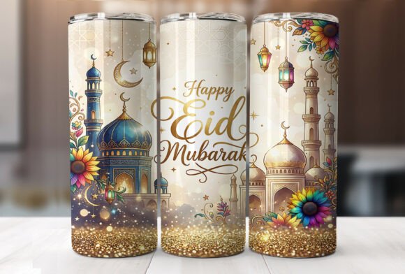 Eid Mubarak Tumbler Wrap Sublimation PNG: A Graphics Asset for Tumbler Wraps