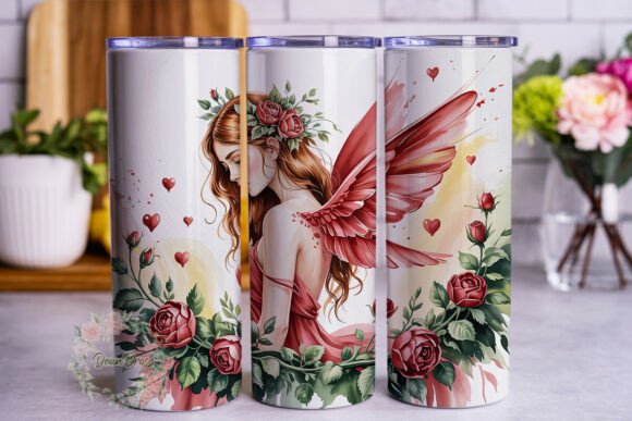Elegant Red Rose Fairy Graphics: Tumbler Wraps for Branding