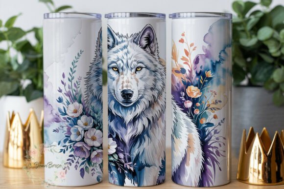 Ethereal White Wolf Floral: Tumbler Wraps Graphics Review
