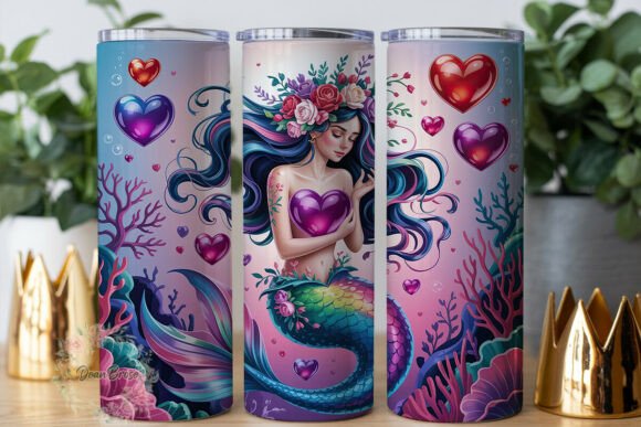 Fantasy Mermaid Hearts 20oz Tumbler Wrap Graphics