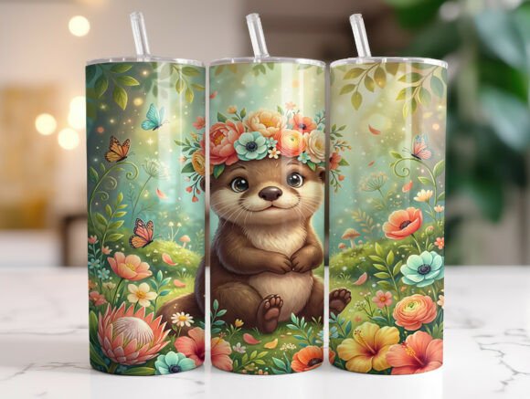 Floral Baby Otter Tumbler Wrap Graphics for Publishers