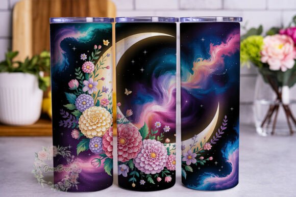 Floral Cosmic Moon Tumbler Wrap: Graphics for Crafters