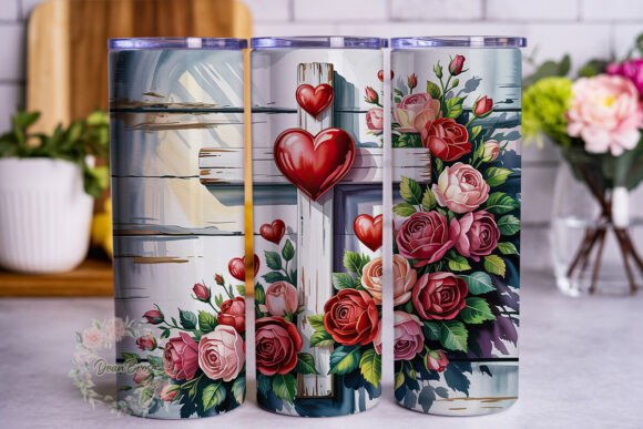 Floral Cross Hearts 20oz Tumbler Wrap Graphics and Tumbler Wraps