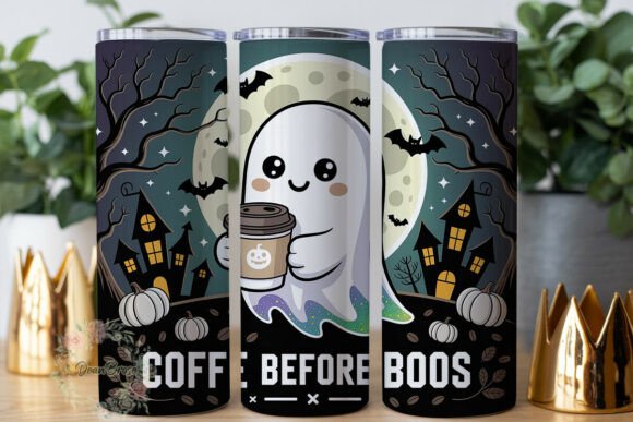 Ghost Coffee Halloween Tumbler Wrap Graphics