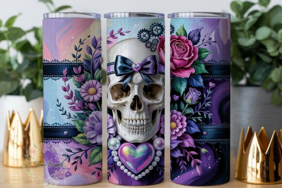 Gothic Skull Flowers Purple 20oz Tumbler Wraps Graphics