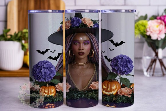 Gothic Witch Purple Roses Tumbler Wraps Graphics