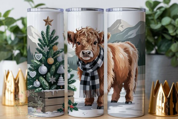 Highland Calf Christmas Graphics for Tumbler Wraps