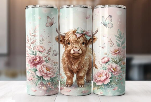 Highland Cow Floral Bow Graphics for Tumbler Wraps