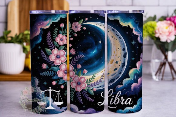 Libra Moon Floral: Tumbler Wraps and Graphics