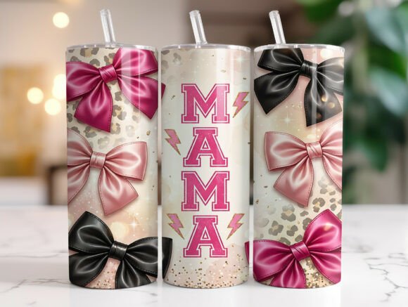 Mama Pink Bow Leopard 20oz Tumbler Wrap Graphics & Tumbler Wraps