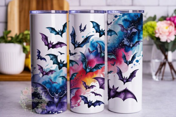 Mystical Bat Swarm Watercolor Tumbler Wraps Graphics