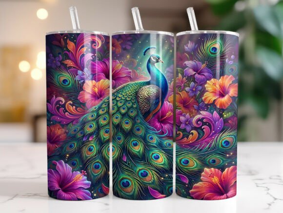 Peacock Hibiscus Floral Tumbler Wraps Graphics