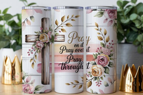 Pray Inspirational Floral Tumbler Wraps Graphics