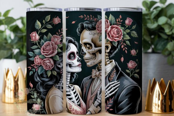 Romantic Skull Couple Tumbler Wrap Graphics