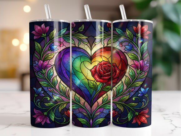 Stained Glass Floral Heart 20oz Tumbler Graphics & Tumbler Wraps