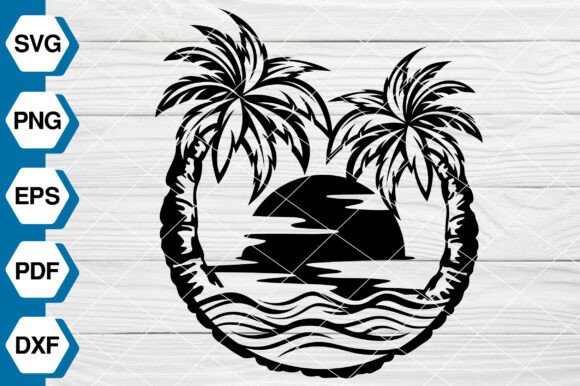 Sunset Beach Scene SVG EP668: Graphics and Illustrations