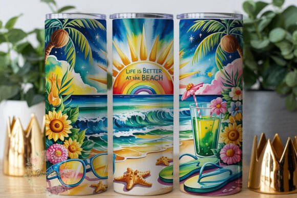 Tropical Beach Summer Vibes Tumbler Wraps Graphics