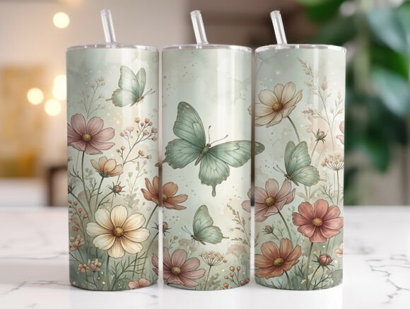 Vintage Butterfly Floral Tumbler Wraps Graphics