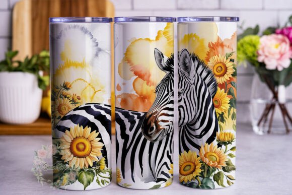 Zebra Sunflower Watercolor Tumbler Graphics & Wraps